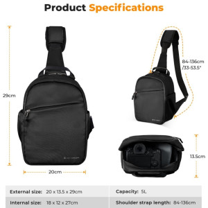 K&F Concept Camera Crossbody Shoulder Backpack KF13.171 5L Black